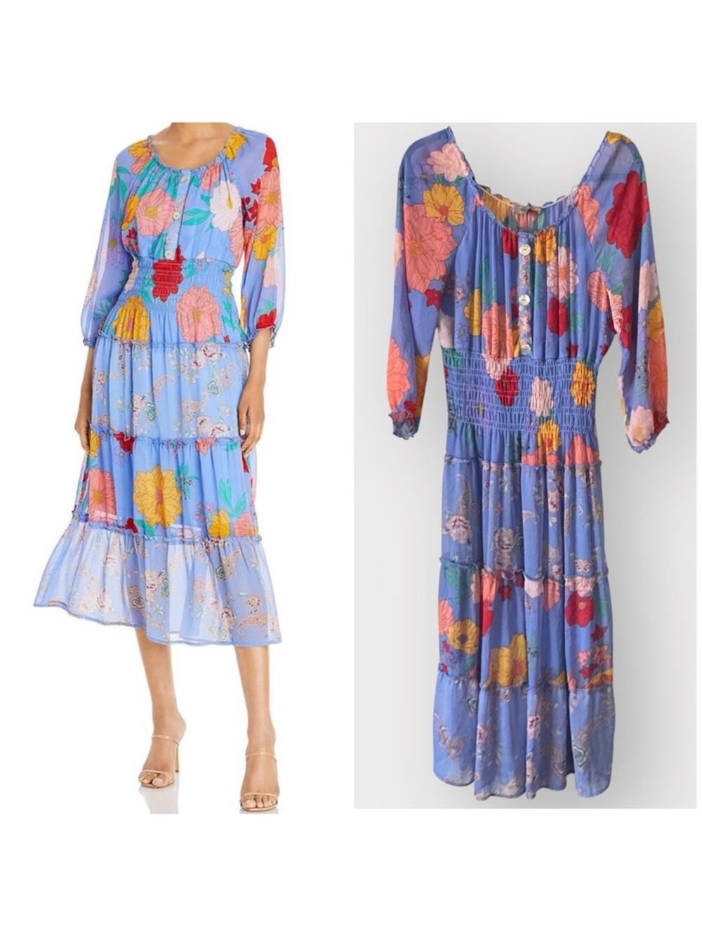FIGUEROA & FLOWER Tiered Floral Summer Midi Dress, Large